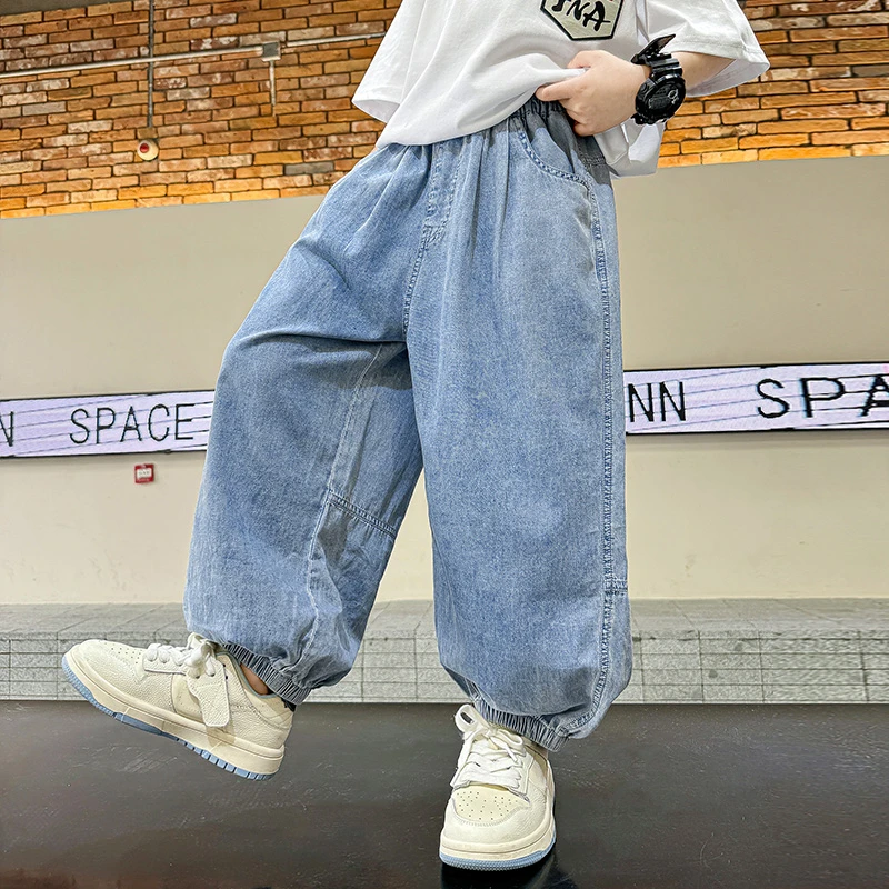 儿童装男童夏装防蚊裤2025新款男孩薄款牛仔裤子夏季休闲宽松大童