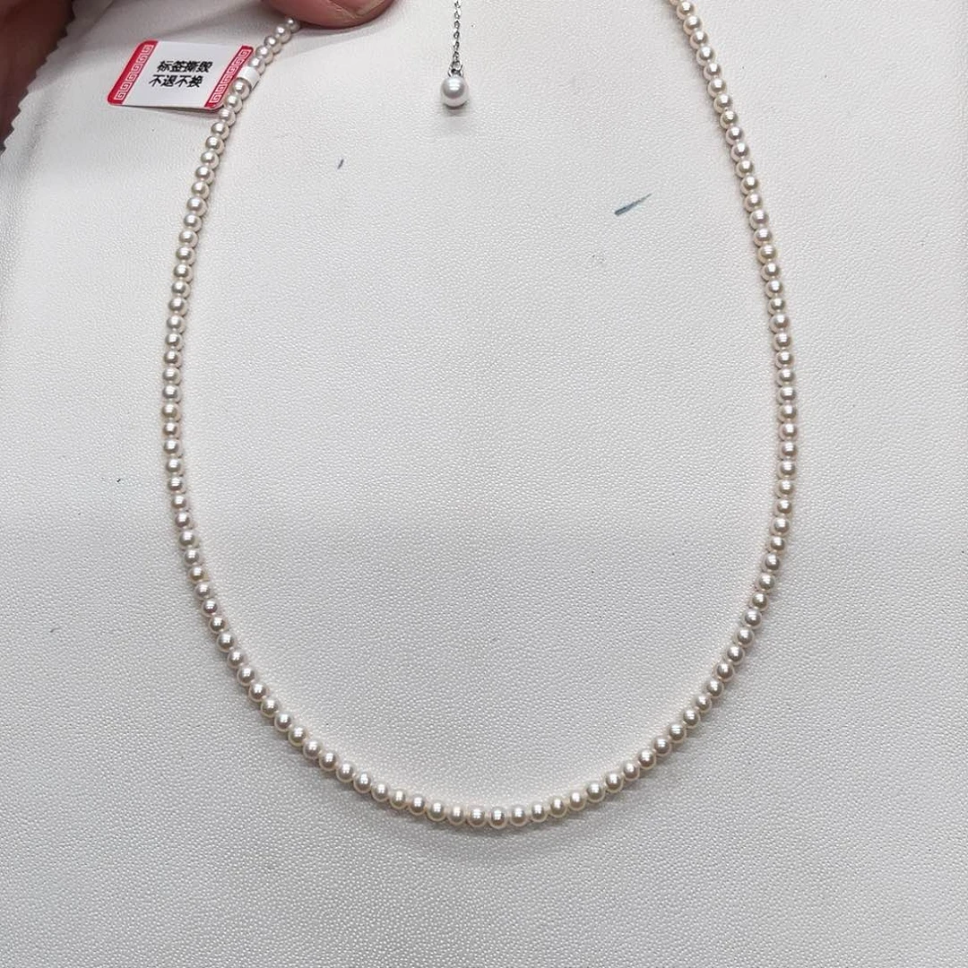 淡水珍珠项链银S925镶嵌3-4正圆