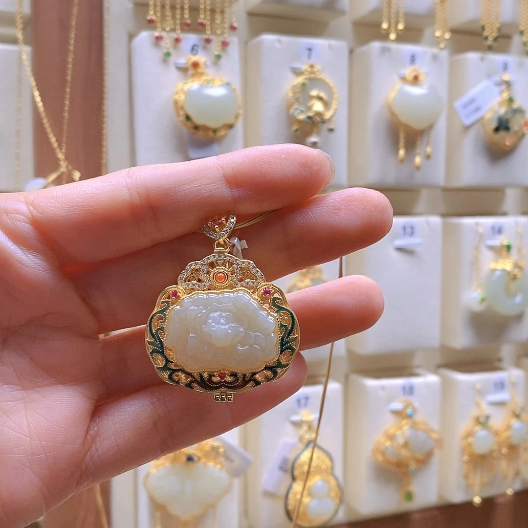 和田玉颈饰银S925镶嵌