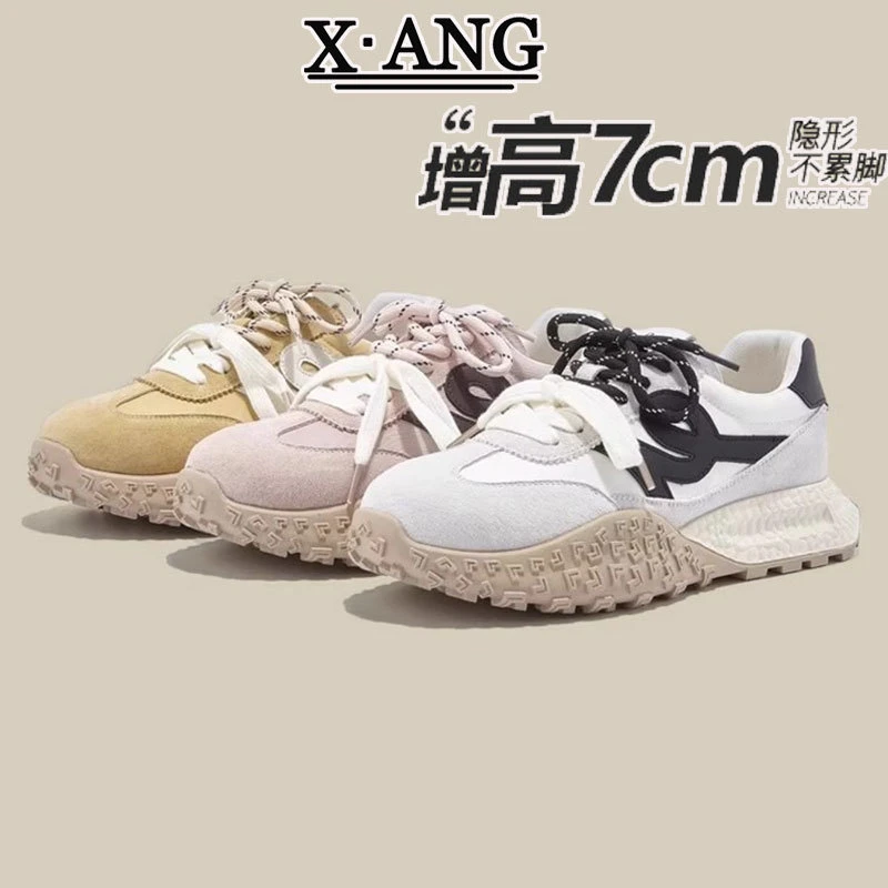 真皮7cm内增高德训鞋女鞋2025春夏季新款百搭厚底休闲运动阿甘鞋