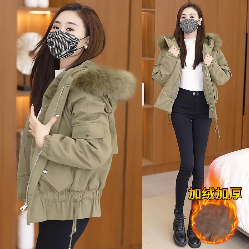 shalldoer【绒暖温婉】冬季加绒棉服外套2025爆款毛领棉衣大码外衣