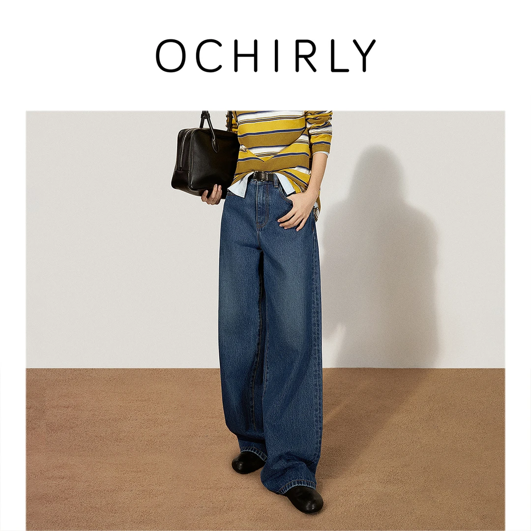OCHIRLY欧时力 大直筒阔腿牛仔长裤女宽松洗水休闲2025春季新品