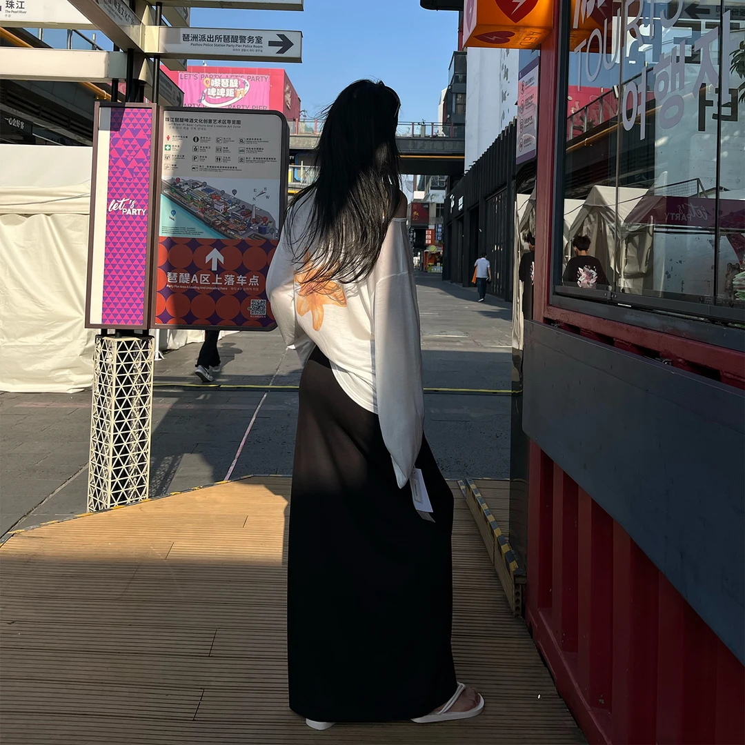 2025夏季新款抽绳低腰显瘦A字长款半身裙女