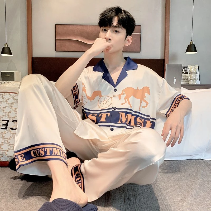 L096薄款青年男士春夏季家居服套装韩版家居服短袖睡衣套装
