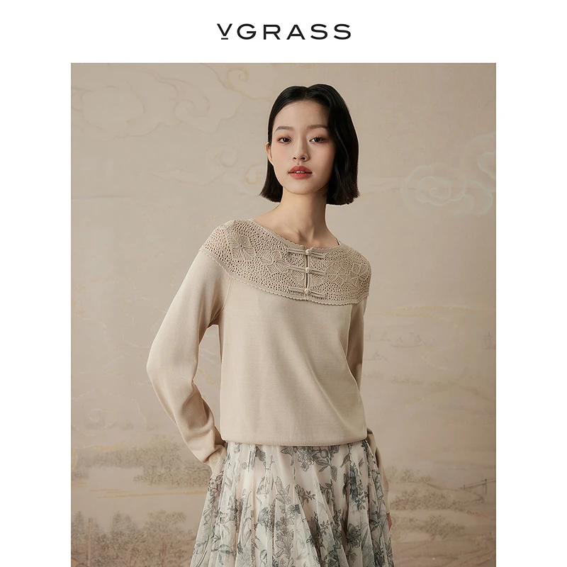 【羊羊专属】VGRASS维格娜丝宽松仿手钩云肩艺术针织衫女VZZ4P3567D