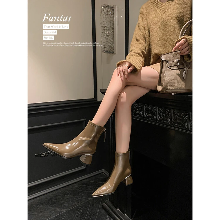 DJ时尚短靴-A2179奶茶色