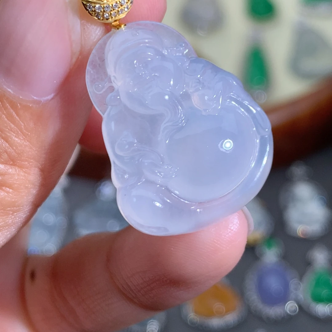 翡翠18K金镶嵌吊坠(不含链)财神