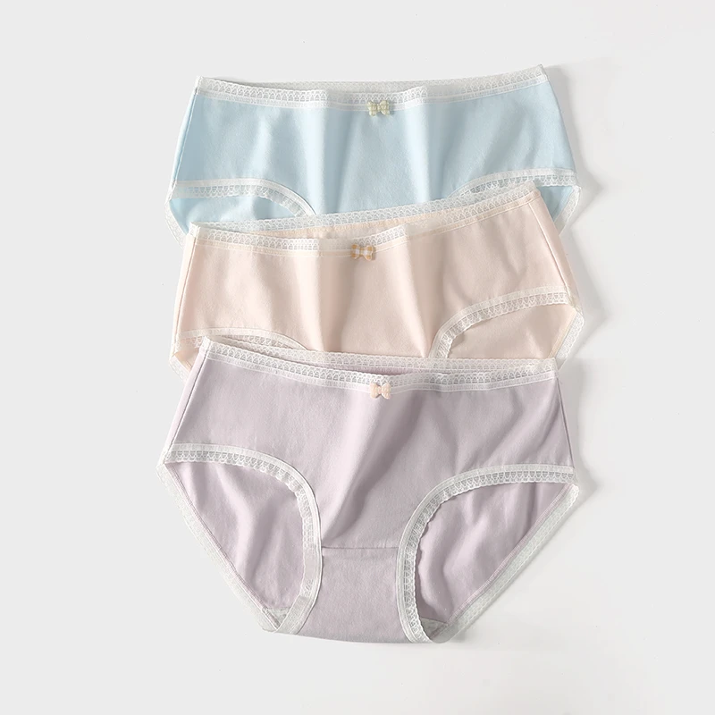 芬腾3条装女士内裤轻薄简约棉质裆可爱透气加大码裤头中腰三角裤