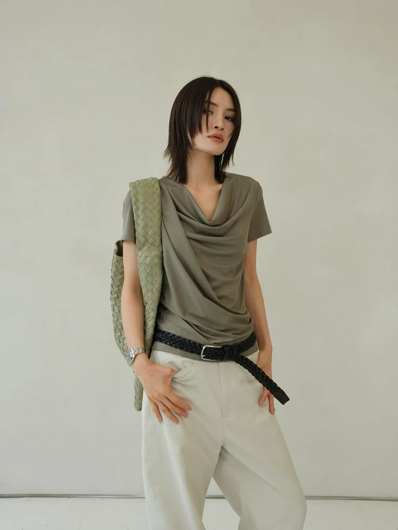 【DQ Natural】“优雅恋人”莱赛尔季夏放空垂感褶皱短袖t 776199