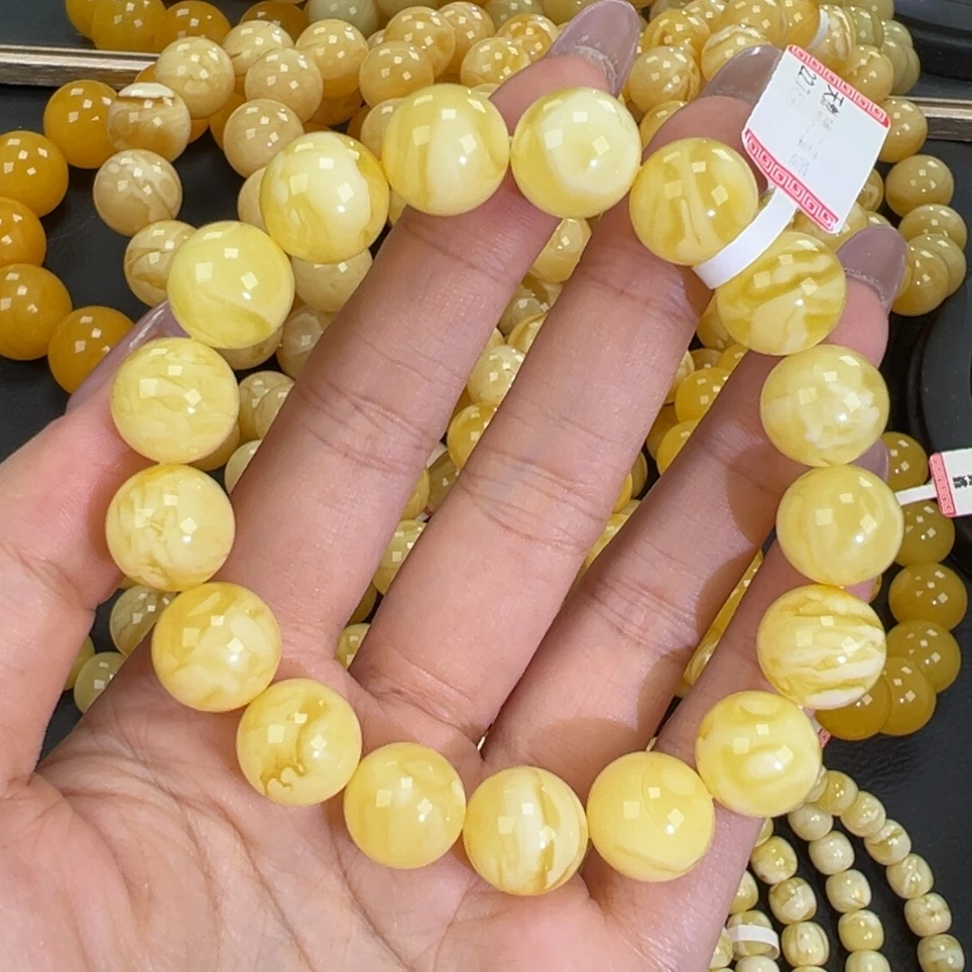 琥珀未镶嵌手链22.8白蜡妖花