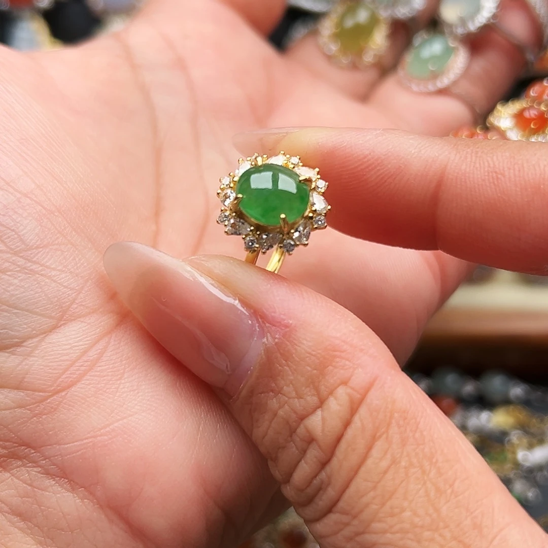 翡翠银S925镶嵌戒指缅甸天然A货翡翠戒指