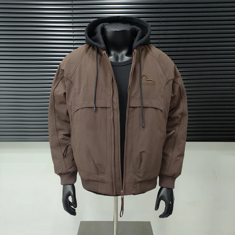 冬季加厚刺绣可拆卸连帽石墨烯云绒棒球棉服男微廓宽松飞行员棉衣