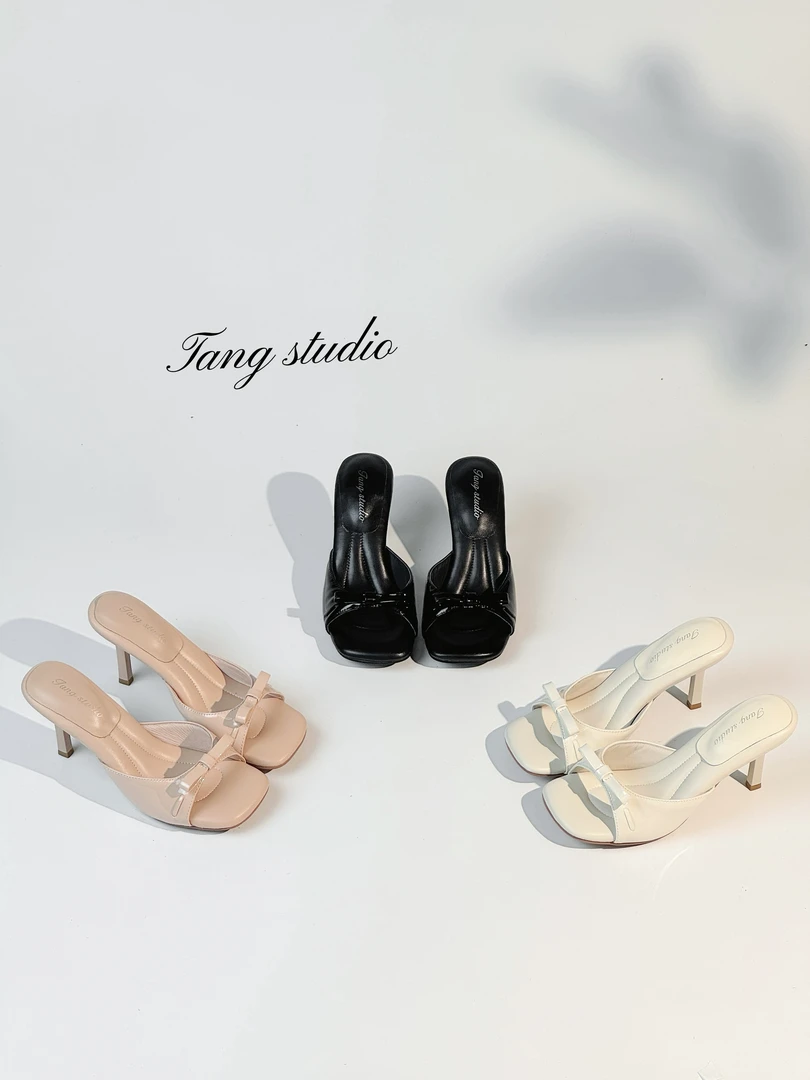 【Tang Studio】25年夏季一鞋三穿裸色蝴蝶结高跟凉拖鞋 8cm T261