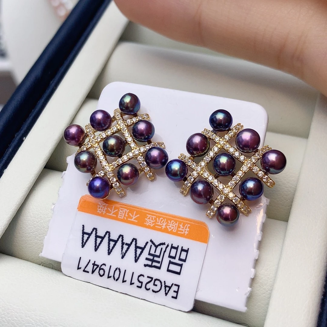 耳饰淡水珍珠银S925镶嵌w6