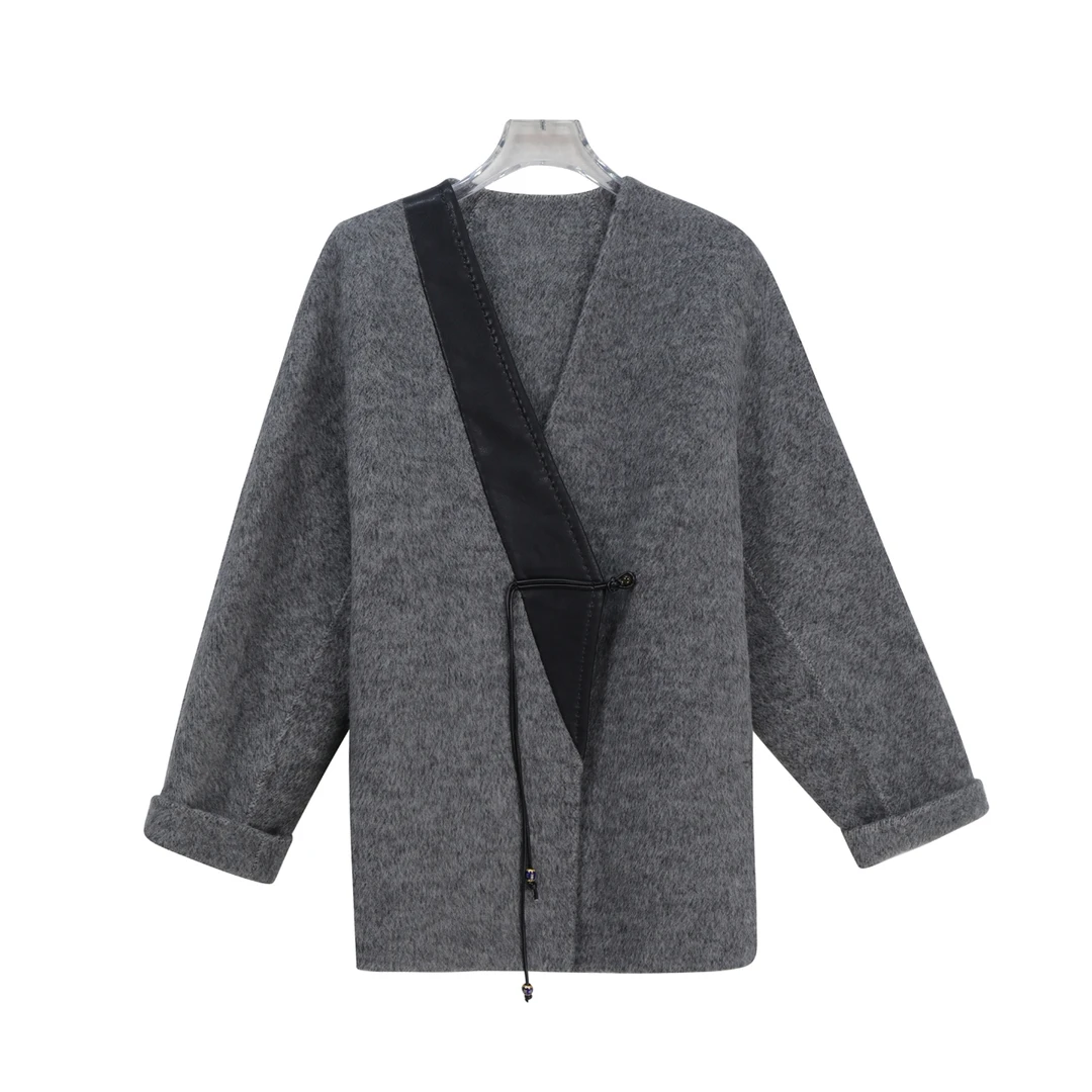 S新中式宽松盘扣纯色高端精致毛呢外套DY2538