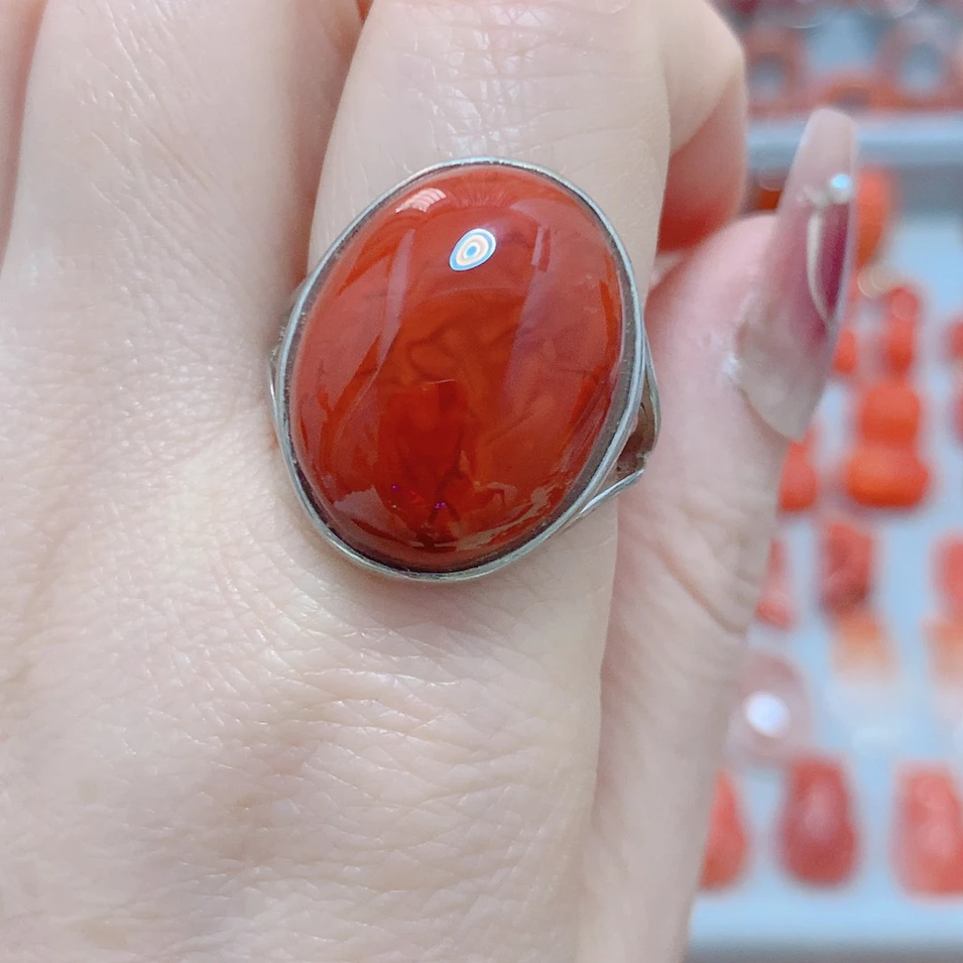 南红玛瑙戒指银S925镶嵌