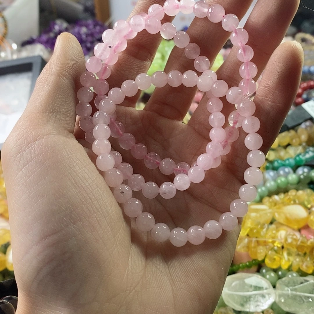 玛瑙/玉髓珠宝半成品未镶嵌一条天然6mm粉晶三圈C766