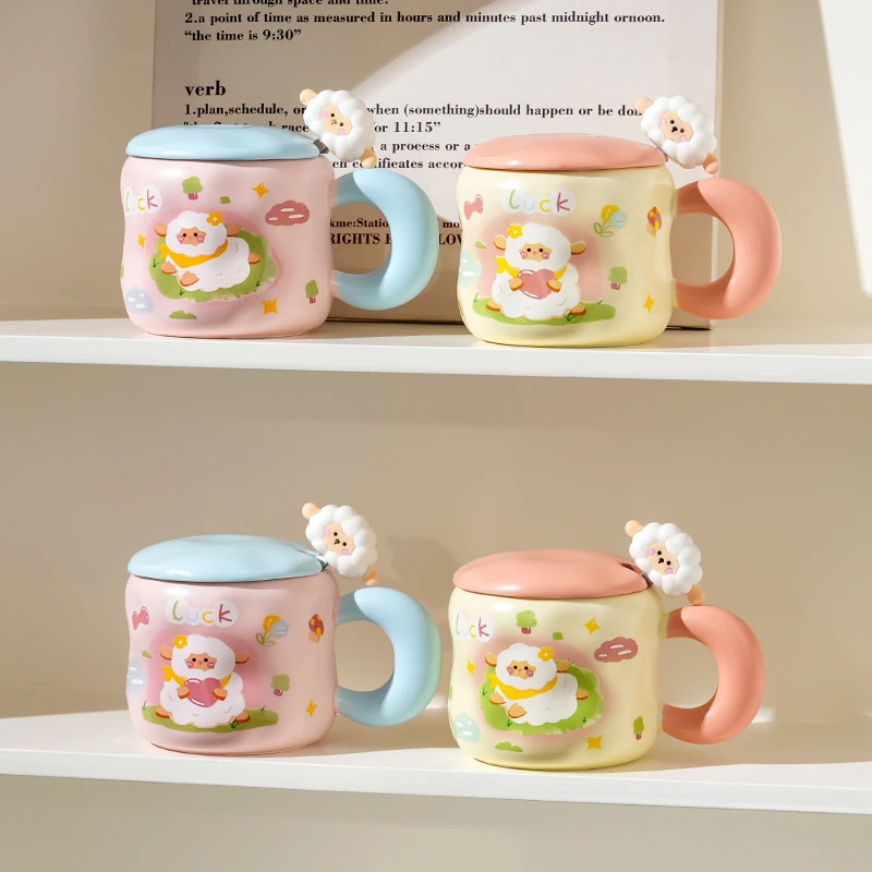 创意卡通陶瓷杯带盖家用办公情侣水杯礼盒高颜值礼品ins风马克杯