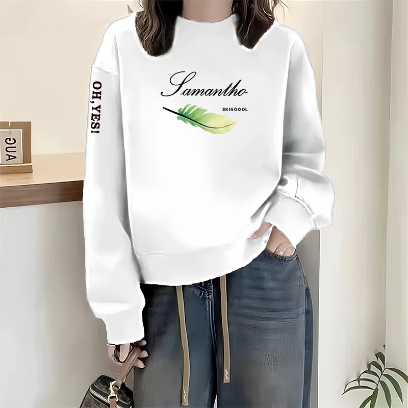 时尚圆领长袖卫衣女秋冬新款薄款显瘦韩版减龄休闲百搭大码上衣女