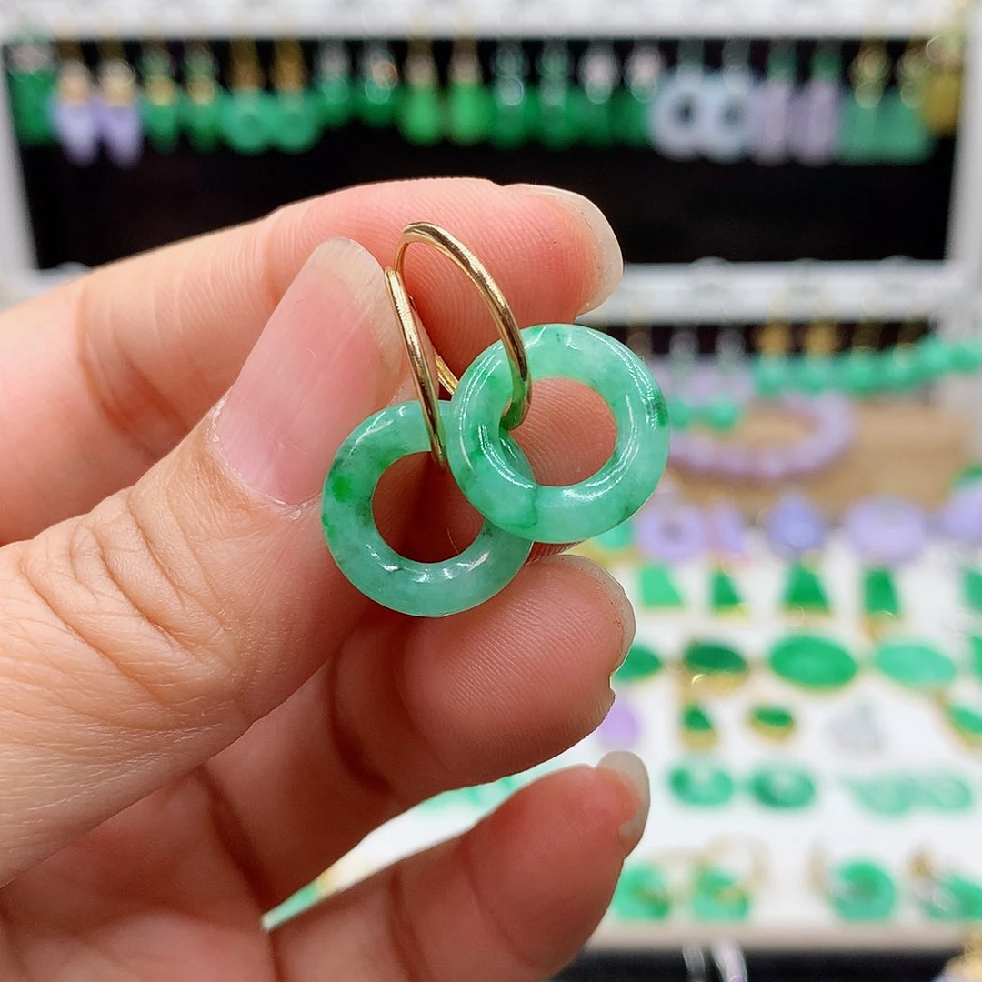 翡翠耳饰18K金镶嵌的