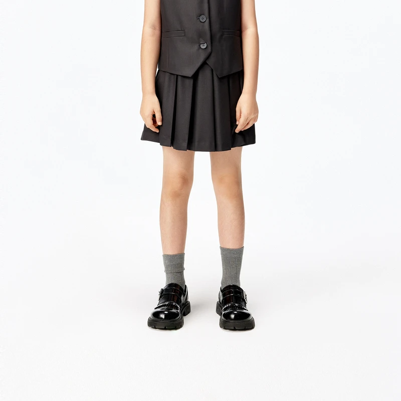 littlemoco童装25夏装新款女童西装短裙百褶半身裙子#KBE2SKT022