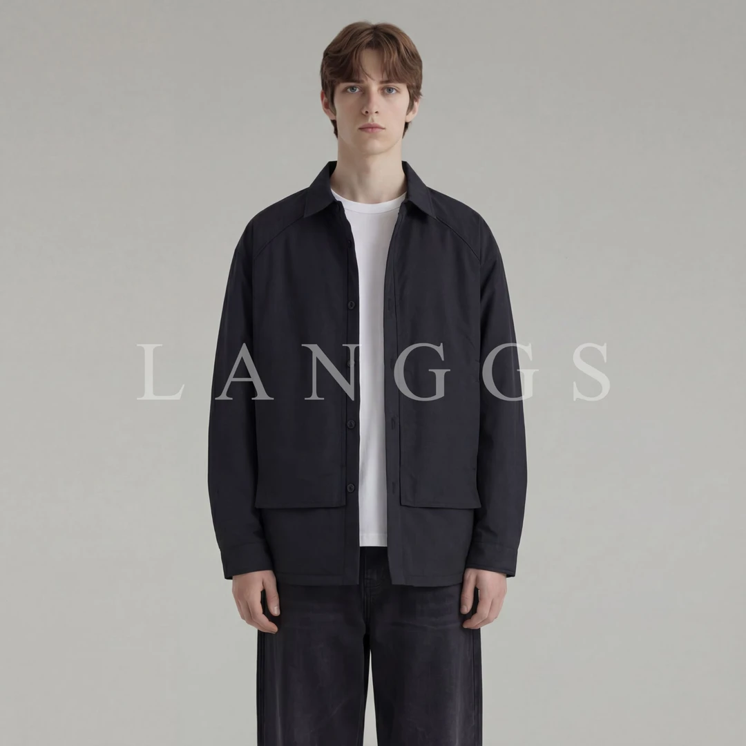 LANGGS&浪叔 25冬季衬衫式拼接假两件轻薄款翻领羽绒服-8620