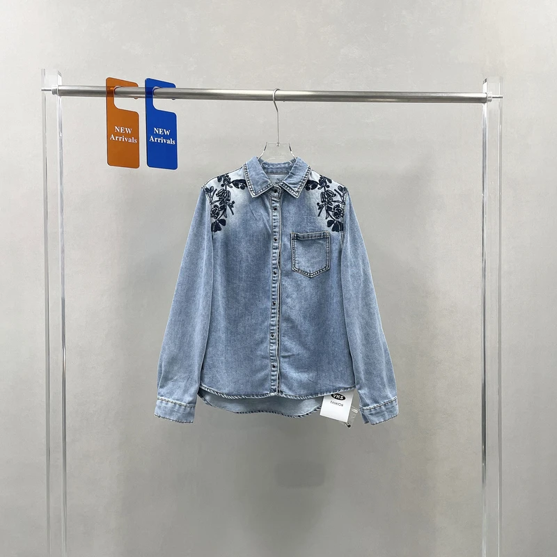 欧货高端定制刺绣牛仔衬衫女春季新款洋气独特别致外套上衣250181