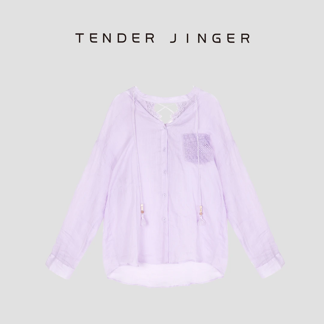 Tender JingerV领系带蕾丝绣花衬衣T52TJJ30880