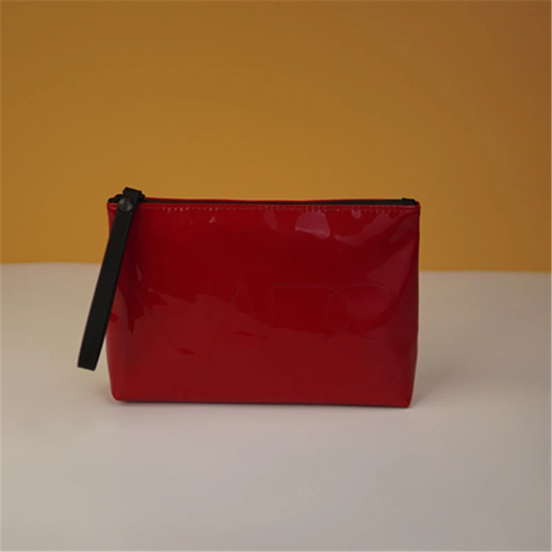ly783 红色漆皮大容量化妆包 便携简约收纳包 手拎包手腕包包