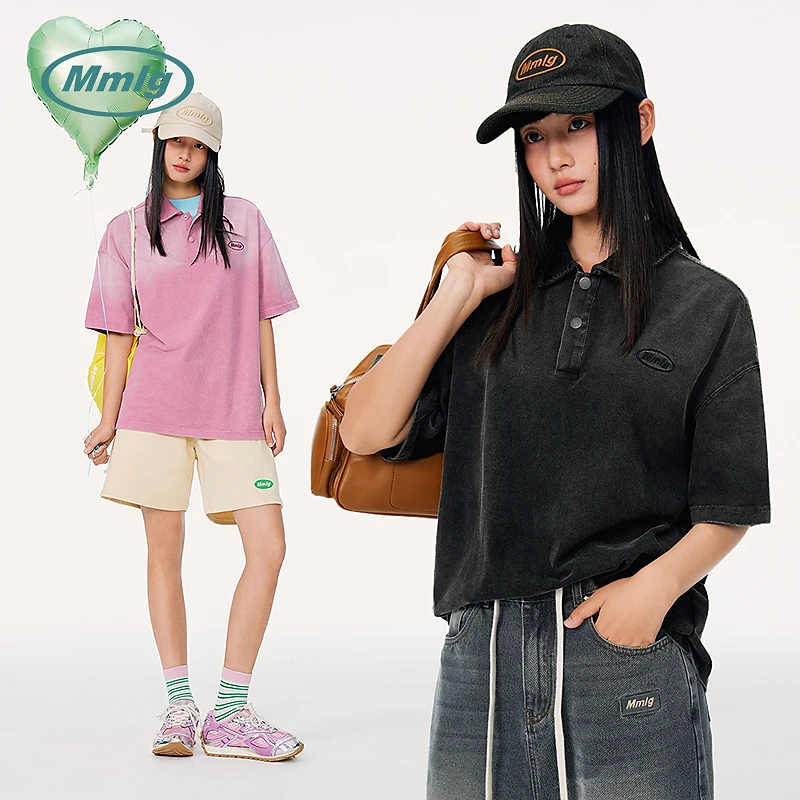 Mmlg2025夏季新款洗水渐变polo衫复古潮流短袖t恤男女同款FQV005