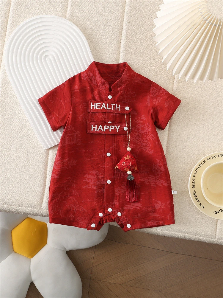 婴幼儿夏装宝宝古风连体衣婴幼儿周岁满月外出爬爬服夏季新款女宝