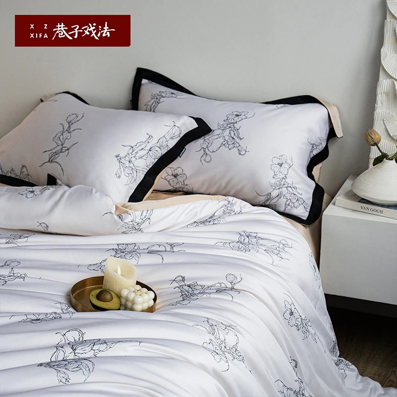 巷子戏法A类天丝四件套简约床单被套夏季床上用品凉感被罩轻奢