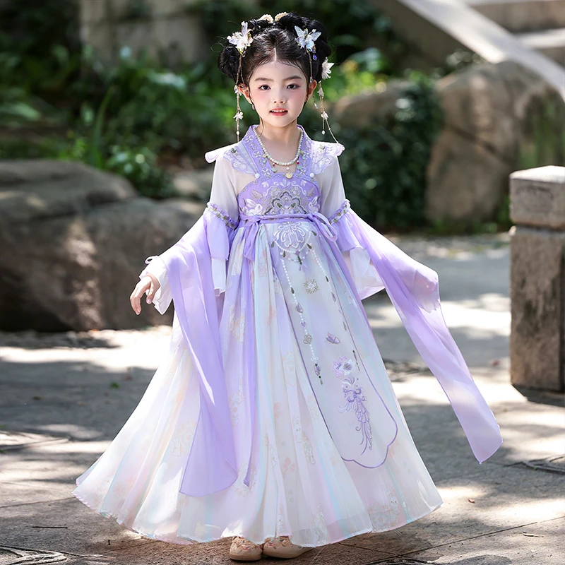 汉服女童秋季中秋节2025新款儿童古风唐装女孩古装国风连衣裙春秋