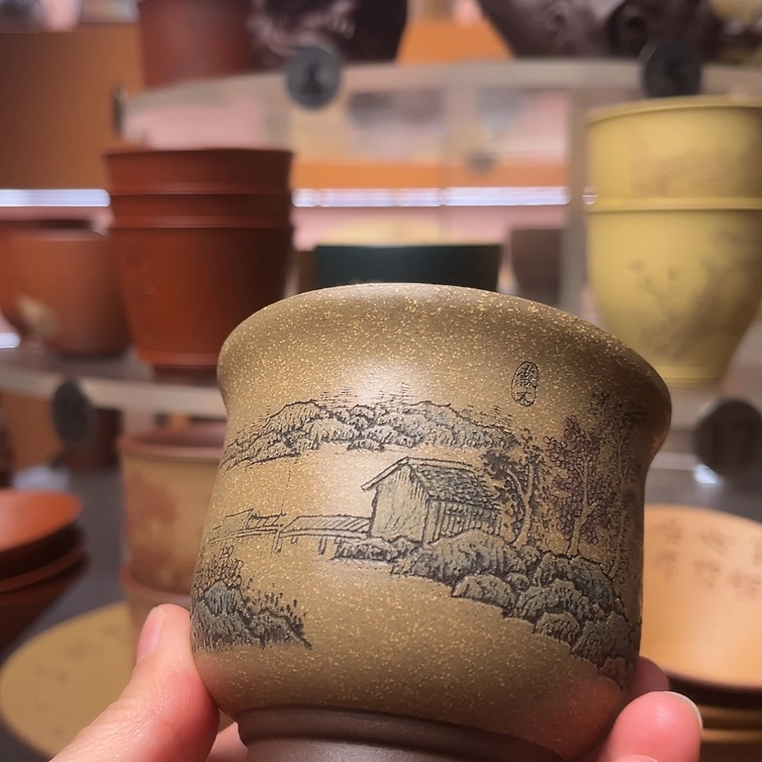 茶杯紫砂150毫升 彩刻杯
