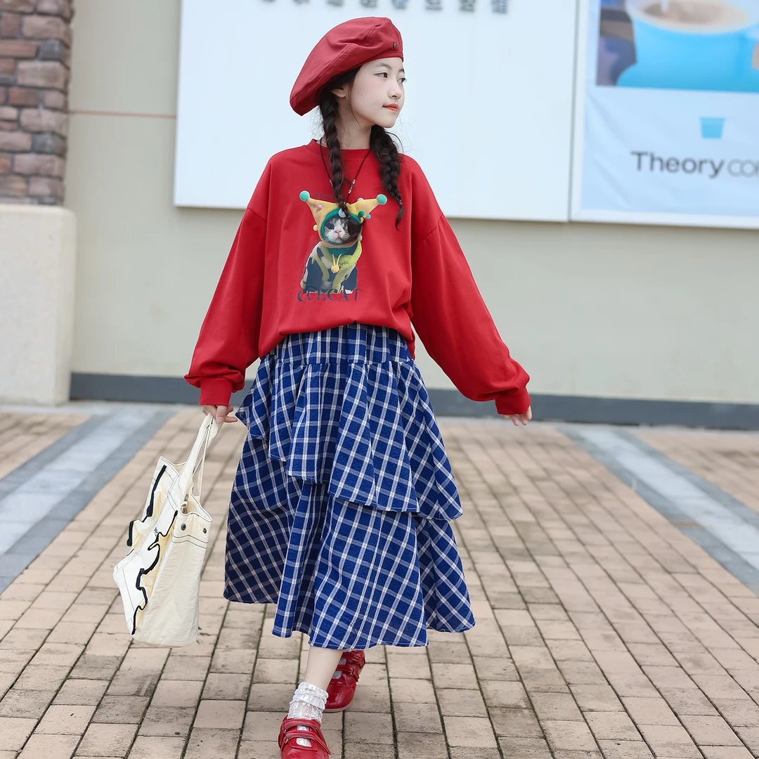 儿童裙子女2025新款秋季中大童女童格子裙时尚百搭洋气宽松半身裙