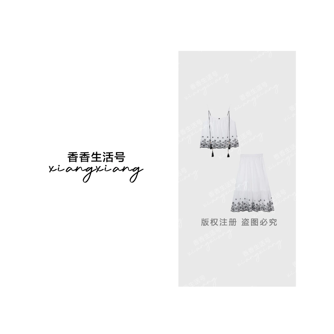 【香香严选】薄款刺绣半身裙+宽松潮流百搭上衣-6050