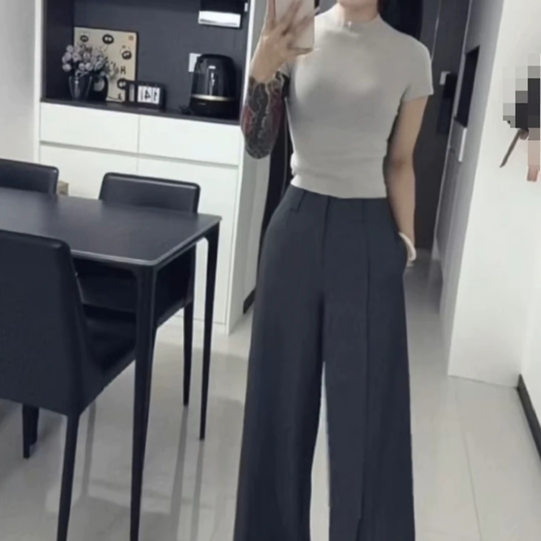 新款修身显瘦上衣百搭直筒阔腿裤女装
