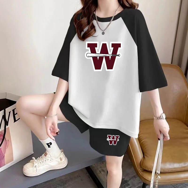 大码200斤休闲套装女夏季新款胖mm薄款运动服宽松短袖+短裤两件套