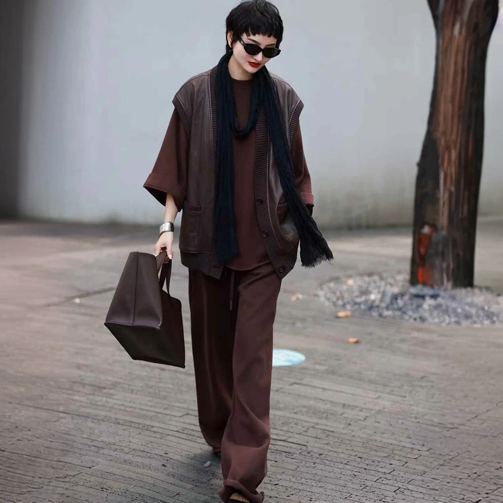 秋季美拉德一整套穿搭女2025新款无袖马甲卫衣阔腿休闲裤运动套装