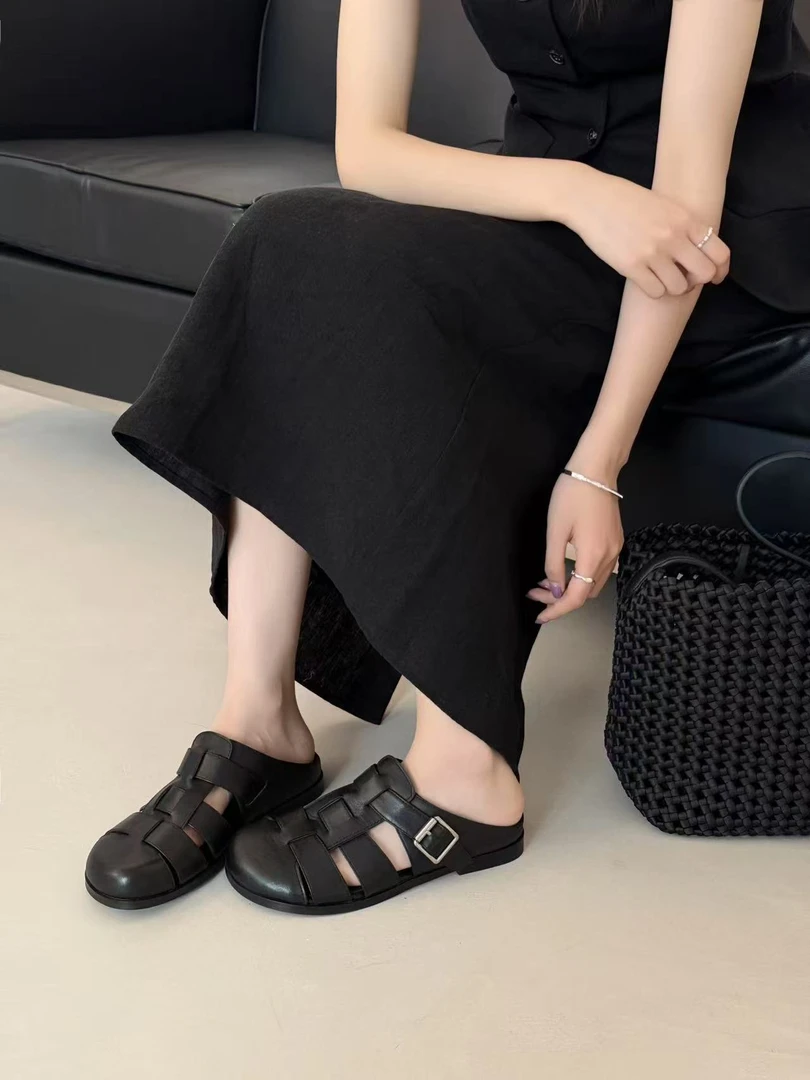 羊皮软底软面镂空休闲包头勃肯凉拖鞋时尚时百搭121-19