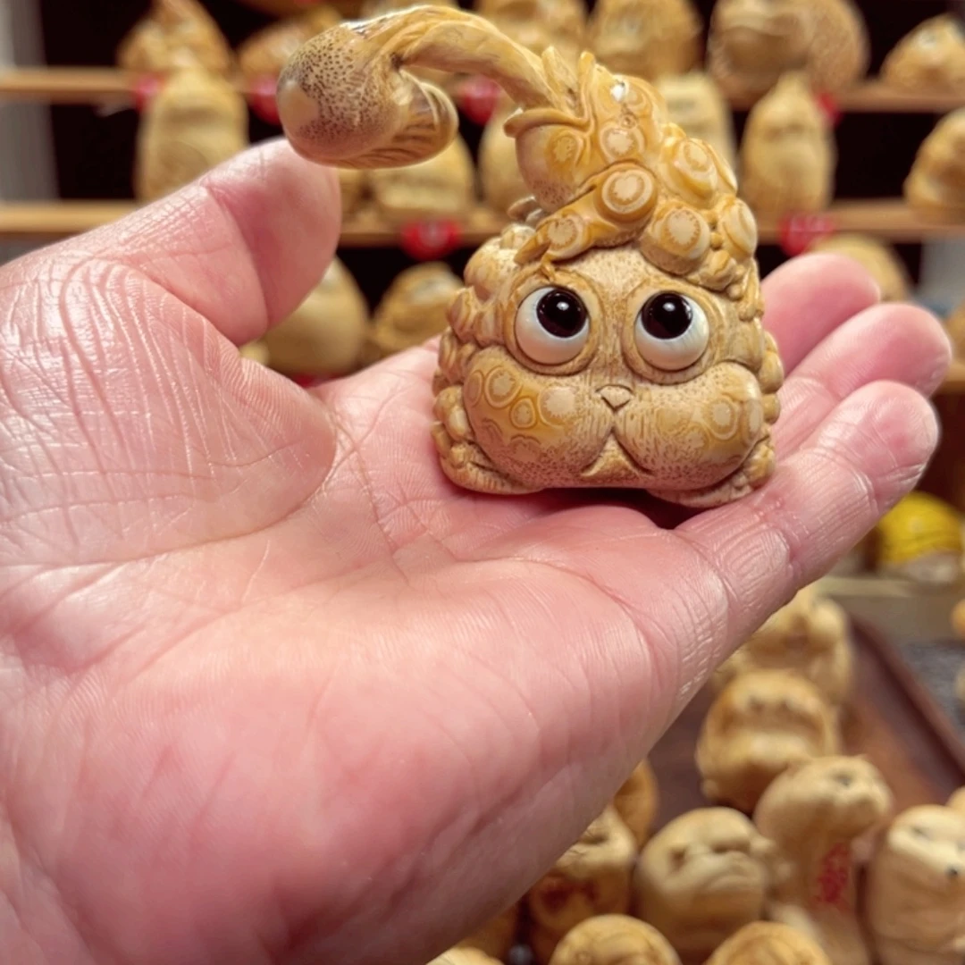 小***麦竹竹根雕金蟾手把件