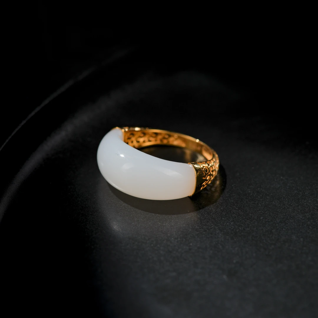 【博姐臻选】和田玉碧玉羊脂级18K金典藏级戒指J1899