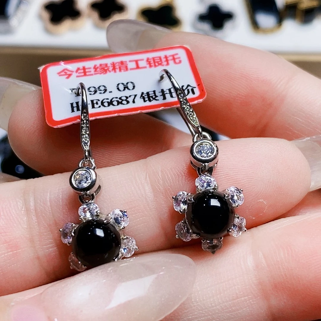 翡翠银S925镶嵌耳饰