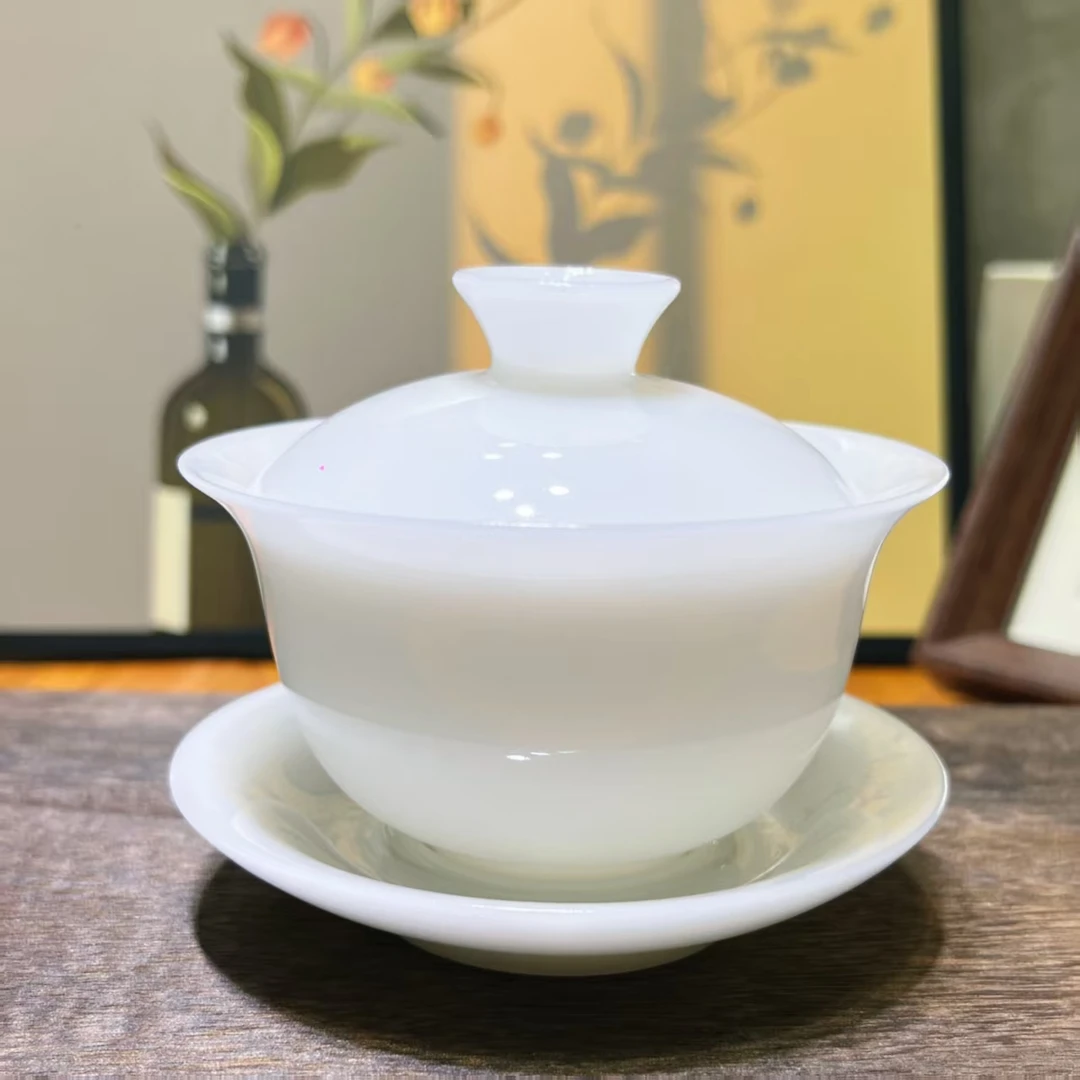 满容约140ml纯白璞瓷三才盖碗可悬停【赠1主人杯】40cc
