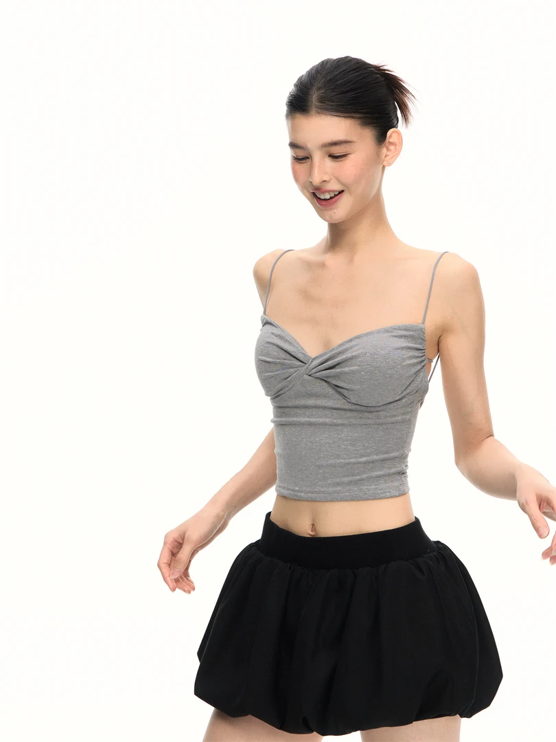 【CHUN ZI】性感扭结吊带背心女夏带胸垫外穿弹力修身内搭针织上衣