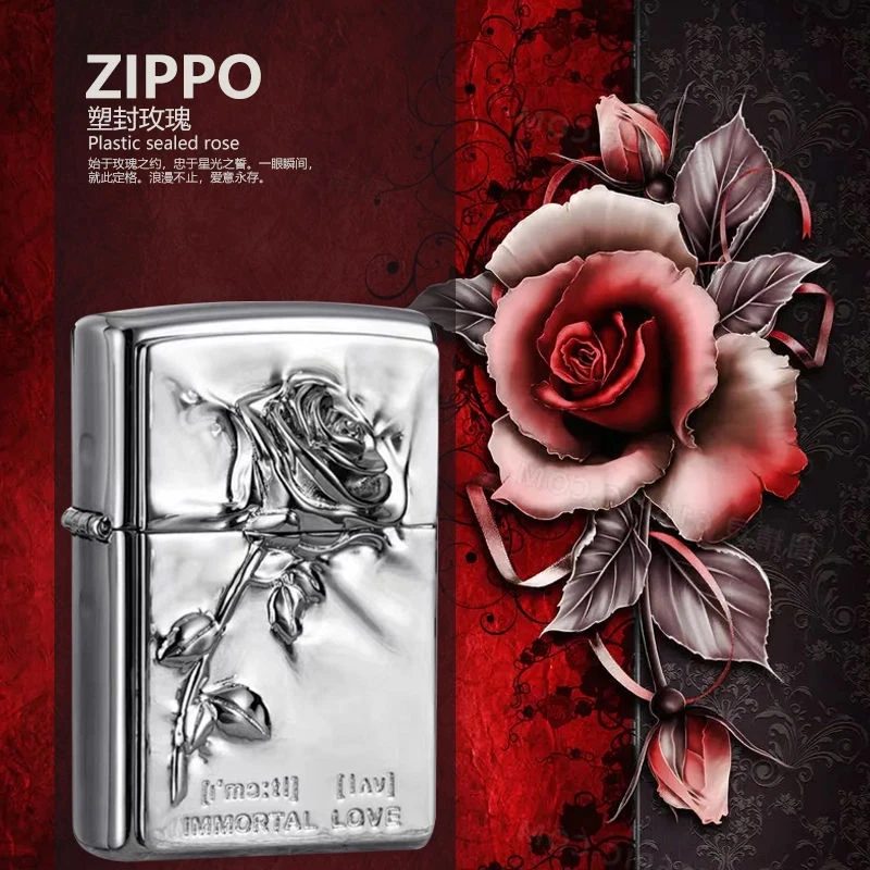zippo打火机塑封玫瑰套装限量正版纯银收藏浪漫DY9802TP【阿明】