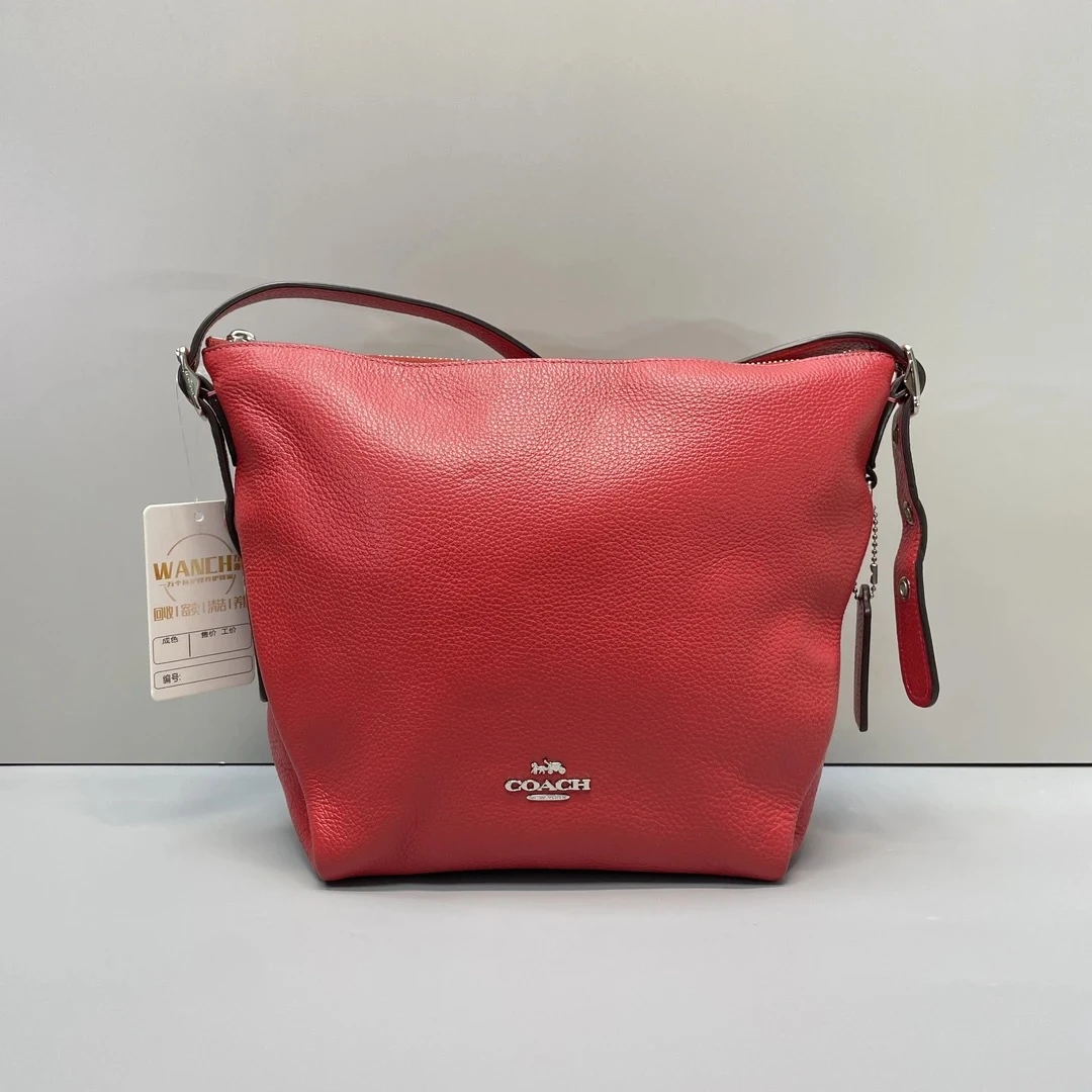 95新 COACH/蔻驰 红色水桶斜挎包20*23*8cmE011514