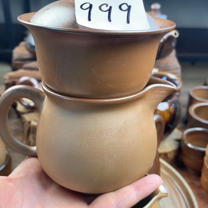 壶世****！建水紫陶白泥柴烧盖碗