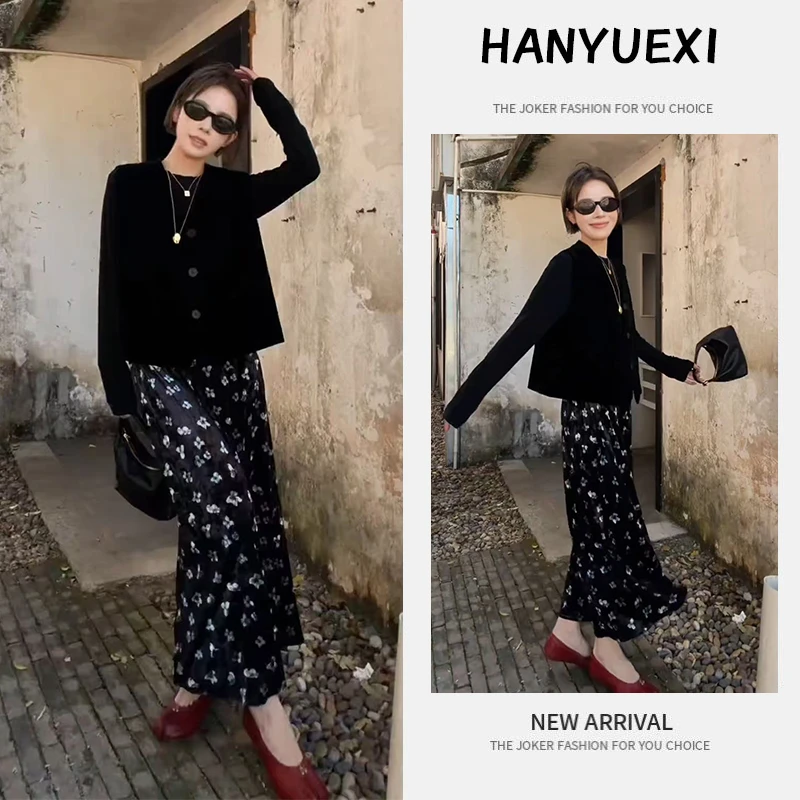 时尚穿搭女2025秋季新款显瘦打底气质时尚马甲碎花半身裙三件套潮