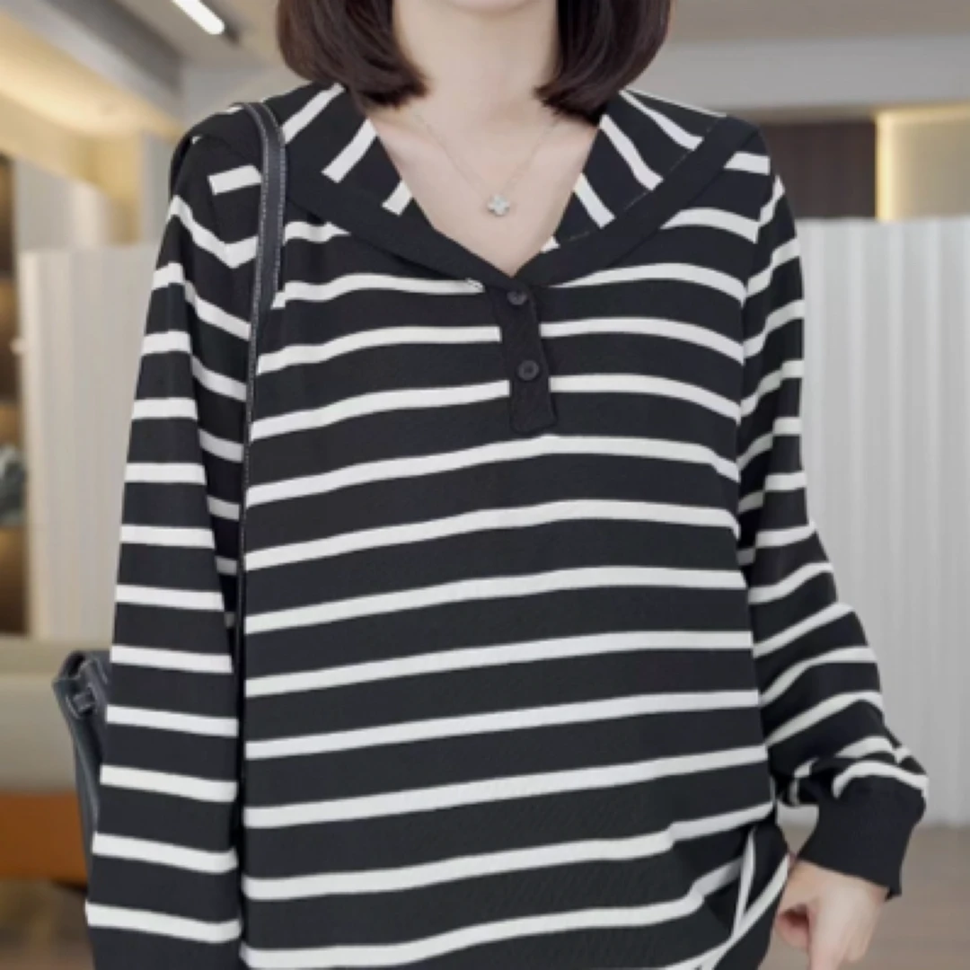 孕妇条纹衫女海军领休闲百搭上衣秋显瘦针织衫长袖